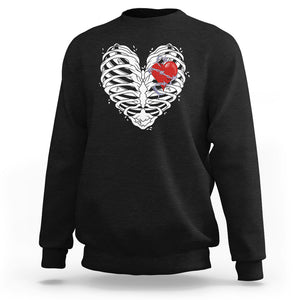 Valentine's Day Sweatshirt Gothic Valentine Skeleton With Barbed Wire Heart TS09 Black Printyourwear