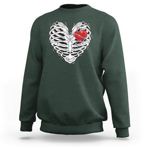 Valentine's Day Sweatshirt Gothic Valentine Skeleton With Barbed Wire Heart TS09 Dark Forest Green Printyourwear