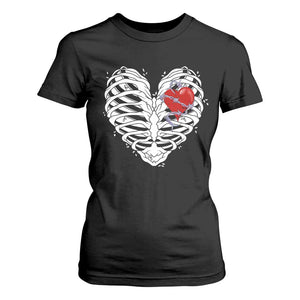 Valentine's Day T Shirt For Women Gothic Valentine Skeleton With Barbed Wire Heart TS09 Black Print Your Wear