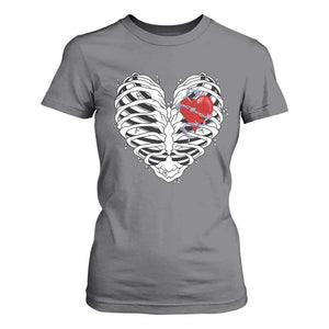 Valentine's Day T Shirt For Women Gothic Valentine Skeleton With Barbed Wire Heart TS09 Charcoal Print Your Wear