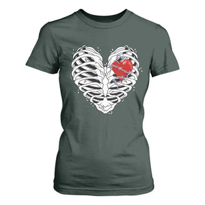 Valentine's Day T Shirt For Women Gothic Valentine Skeleton With Barbed Wire Heart TS09 Dark Forest Green Print Your Wear