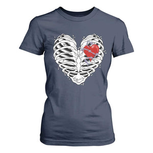 Valentine's Day T Shirt For Women Gothic Valentine Skeleton With Barbed Wire Heart TS09 Navy Print Your Wear