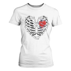 Valentine's Day T Shirt For Women Gothic Valentine Skeleton With Barbed Wire Heart TS09 White Print Your Wear