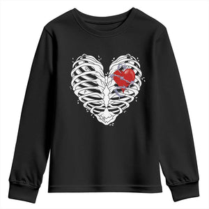 Valentine's Day Youth Sweatshirt Gothic Valentine Skeleton With Barbed Wire Heart TS09 Black Print Your Wear