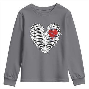 Valentine's Day Youth Sweatshirt Gothic Valentine Skeleton With Barbed Wire Heart TS09 Charcoal Print Your Wear