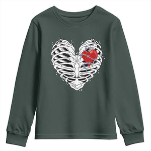 Valentine's Day Youth Sweatshirt Gothic Valentine Skeleton With Barbed Wire Heart TS09 Dark Forest Green Print Your Wear