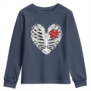 Valentine's Day Youth Sweatshirt Gothic Valentine Skeleton With Barbed Wire Heart TS09 Navy Print Your Wear