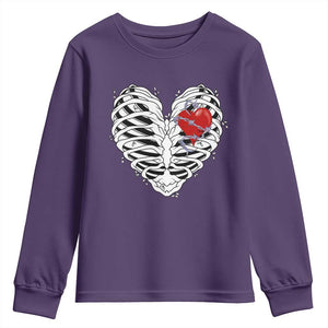 Valentine's Day Youth Sweatshirt Gothic Valentine Skeleton With Barbed Wire Heart TS09 Purple Print Your Wear