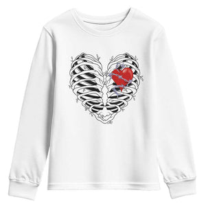 Valentine's Day Youth Sweatshirt Gothic Valentine Skeleton With Barbed Wire Heart TS09 White Print Your Wear