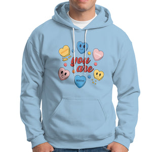 You Are Loved Worthy Enough Candy Heart Valentine's Day Hoodie TS09 Light Blue Printyourwear