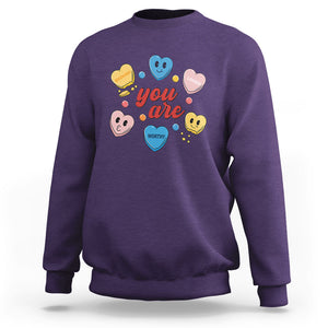 You Are Loved Worthy Enough Candy Heart Valentine's Day Sweatshirt TS09 Purple Printyourwear