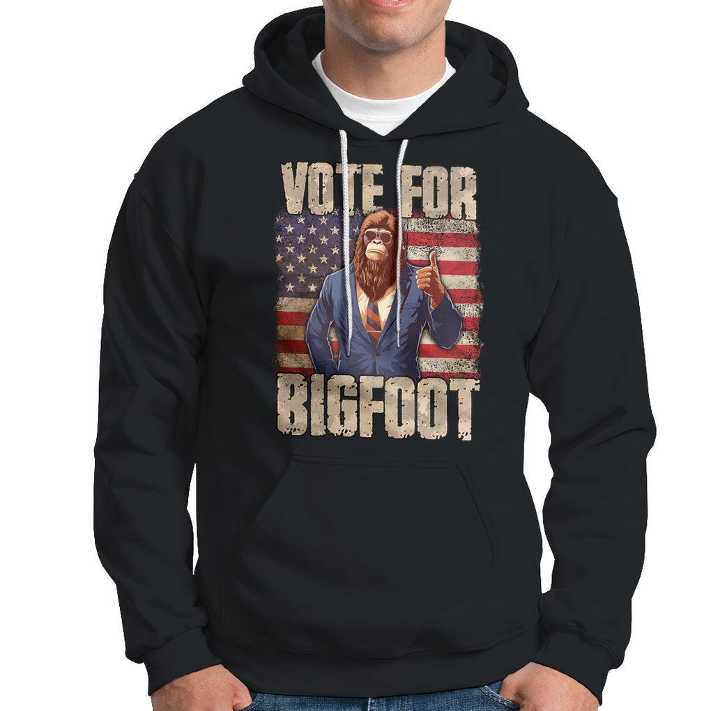 Vote For Bigfoot President Election Funny Sasquatch USA Flag Hoodie TS09 Black Printyourwear