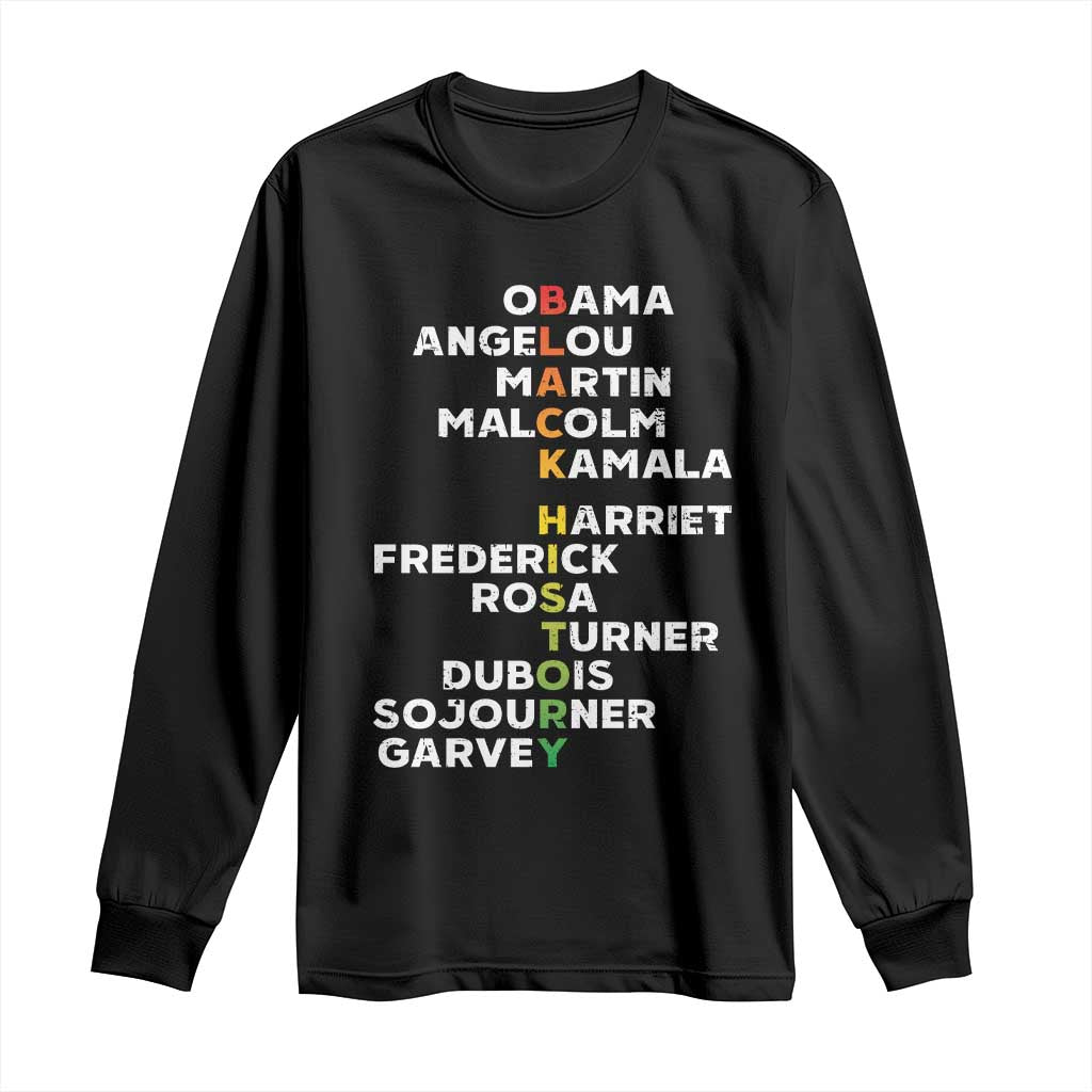 Black History Leaders Long Sleeve Shirt Obama Martin Malcolm Harriet TS09 Black Print Your Wear