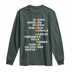 Black History Leaders Long Sleeve Shirt Obama Martin Malcolm Harriet TS09 Dark Forest Green Print Your Wear