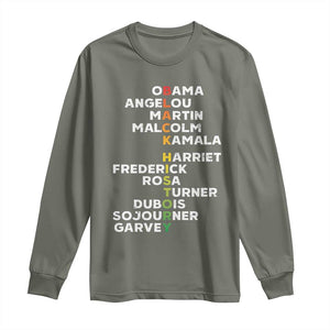 Black History Leaders Long Sleeve Shirt Obama Martin Malcolm Harriet TS09 Military Green Print Your Wear