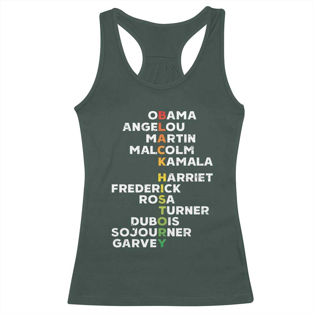 Black History Leaders Racerback Tank Top Obama Martin Malcolm Harriet TS09 Dark Forest Green Print Your Wear