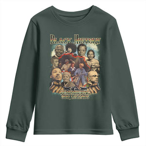 Black History Youth Sweatshirt Remembering Our Legends Martin Malcolm Harriet Rosa Frederick TS09 Dark Forest Green Print Your Wear