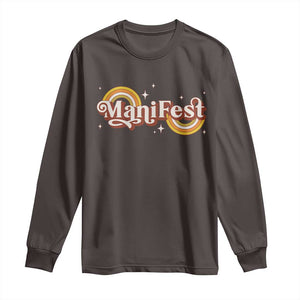 Manifest Long Sleeve Shirt Retro Groovy Rainbow Law Of Attraction TS09 Dark Chocolate Print Your Wear