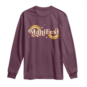 Manifest Long Sleeve Shirt Retro Groovy Rainbow Law Of Attraction TS09 Maroon Print Your Wear