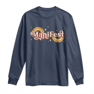 Manifest Long Sleeve Shirt Retro Groovy Rainbow Law Of Attraction TS09 Navy Print Your Wear