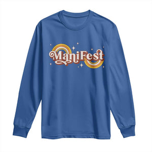 Manifest Long Sleeve Shirt Retro Groovy Rainbow Law Of Attraction TS09 Royal Blue Print Your Wear