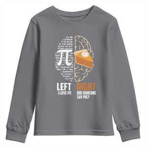 Funny Pi Day Youth Sweatshirt Left Vs Right Brain 3,14 Pie Math Lover TS09 Charcoal Print Your Wear