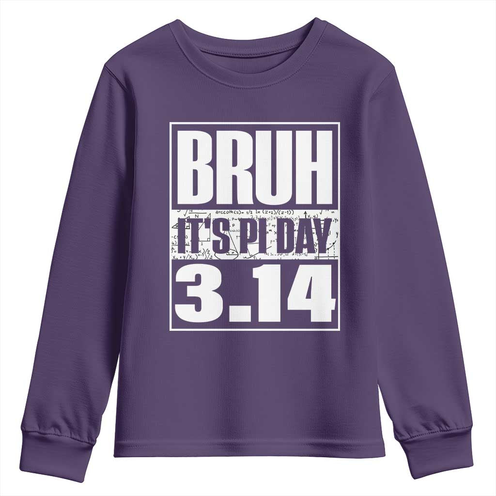 Funny Pi Day Youth Sweatshirt Bruh It's Pi Day 3,14 Math Lover TS09 Purple Print Your Wear