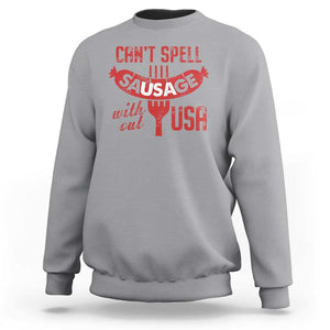 Funny 4th Of July Sweatshirt Can't Spell Sausage Without USA TS09 Sport Gray Print Your Wear