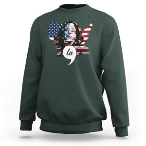 Comma La Harris Sweatshirt American Flag President 2024 TS09 Dark Forest Green Print Your Wear