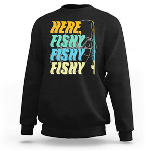 Here Fishy Fisherman Fishing Sport Angler Sweatshirt TS09 Dark Heather Printyourwear