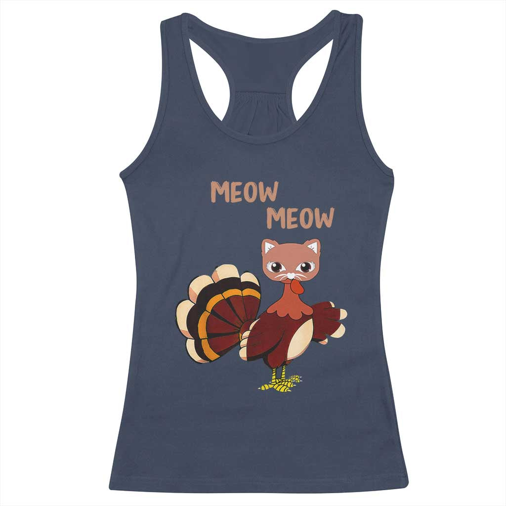 Thanksgiving Racerback Tank Top Funny Turkey Fake Meow Meow TS09 Navy Print Your Wear