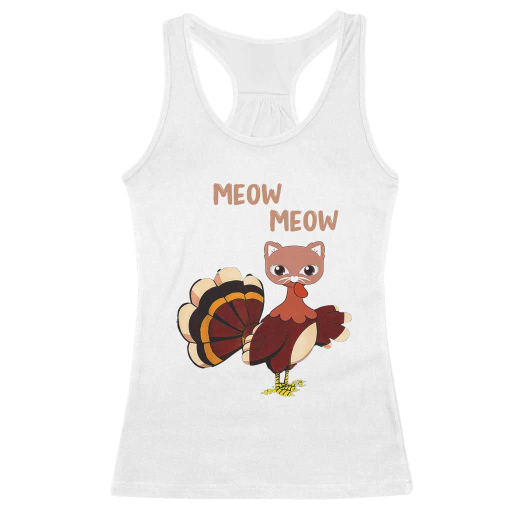Thanksgiving Racerback Tank Top Funny Turkey Fake Meow Meow TS09 White Print Your Wear
