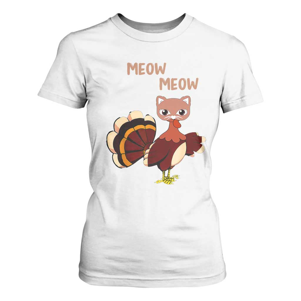 Thanksgiving T Shirt For Women Funny Turkey Fake Meow Meow TS09 White Print Your Wear