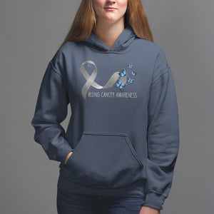 Pretty White Ribbon Butterfly Lung Cancer Awareness Hoodie TS09 Navy Printyourwear