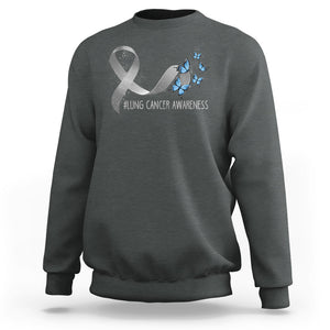 Pretty White Ribbon Butterfly Lung Cancer Awareness Sweatshirt TS09 Dark Heather Printyourwear