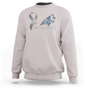 Pretty White Ribbon Butterfly Lung Cancer Awareness Sweatshirt TS09 Ice Gray Printyourwear