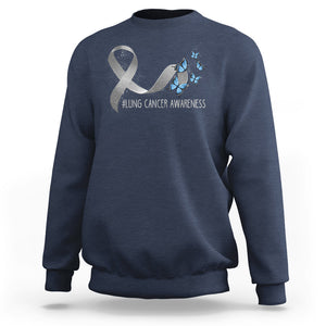 Pretty White Ribbon Butterfly Lung Cancer Awareness Sweatshirt TS09 Navy Printyourwear