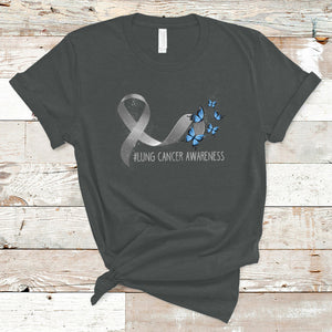 Pretty White Ribbon Butterfly Lung Cancer Awareness T Shirt TS09 Dark Heather Printyourwear