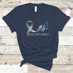 Pretty White Ribbon Butterfly Lung Cancer Awareness T Shirt TS09 Navy Printyourwear