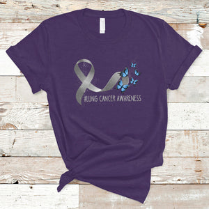 Pretty White Ribbon Butterfly Lung Cancer Awareness T Shirt TS09 Purple Printyourwear