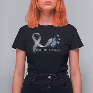 Pretty White Ribbon Butterfly Lung Cancer Awareness T Shirt For Women TS09 Black Printyourwear