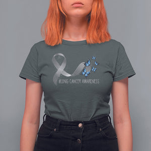 Pretty White Ribbon Butterfly Lung Cancer Awareness T Shirt For Women TS09 Dark Heather Printyourwear