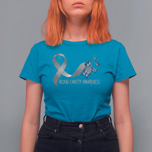 Pretty White Ribbon Butterfly Lung Cancer Awareness T Shirt For Women TS09 Sapphire Printyourwear