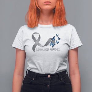 Pretty White Ribbon Butterfly Lung Cancer Awareness T Shirt For Women TS09 White Printyourwear