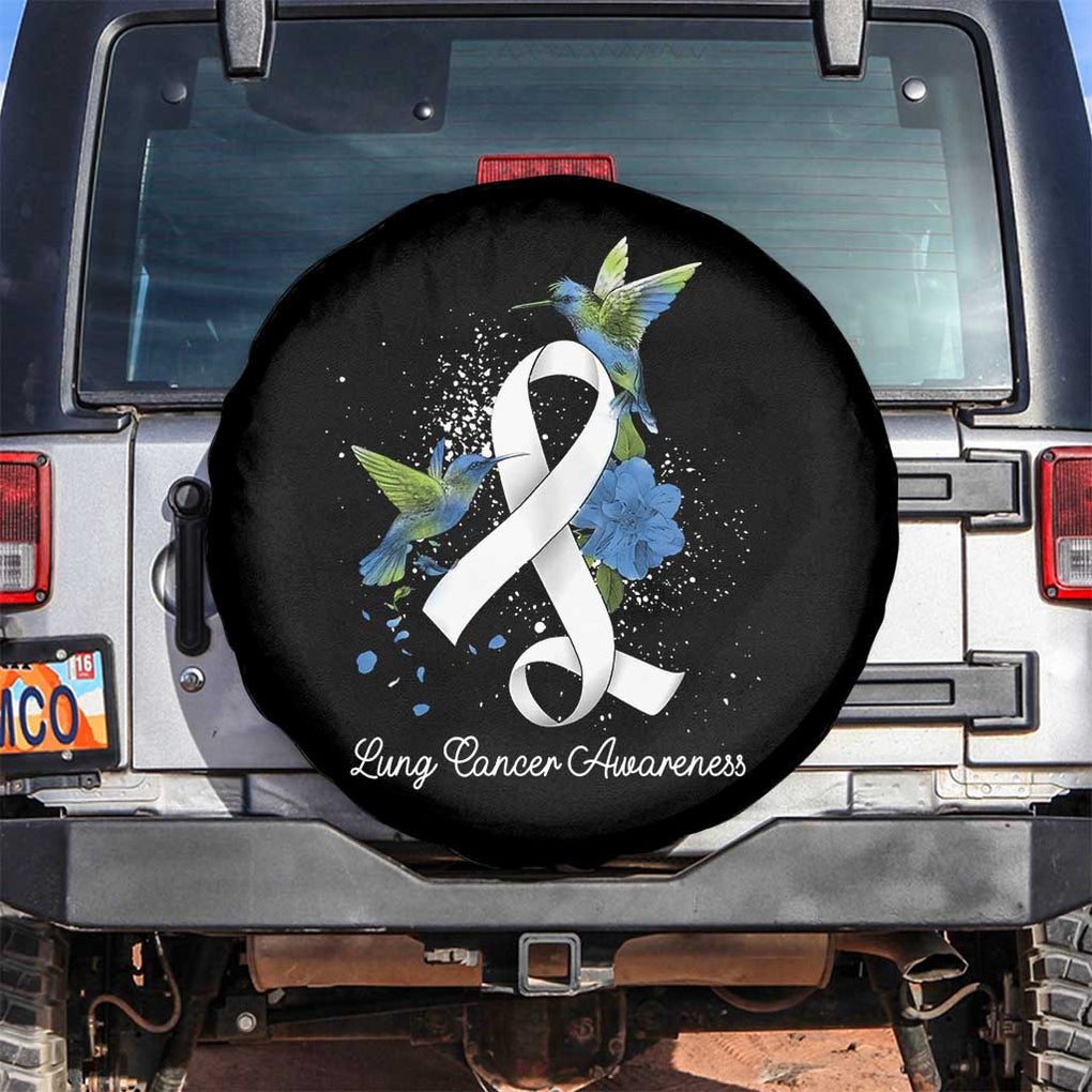 Pretty White Ribbon Bird Lung Cancer Awareness Spare Tire Cover TS09 No hole Black Print Your Wear