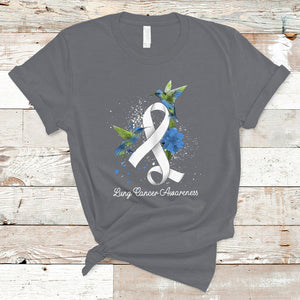 Pretty White Ribbon Bird Lung Cancer Awareness T Shirt TS09 Charcoal Printyourwear