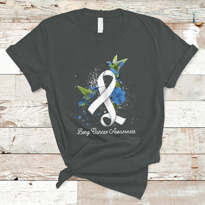 Pretty White Ribbon Bird Lung Cancer Awareness T Shirt TS09 Dark Heather Printyourwear