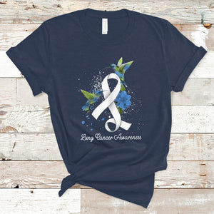 Pretty White Ribbon Bird Lung Cancer Awareness T Shirt TS09 Navy Printyourwear