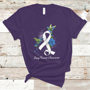 Pretty White Ribbon Bird Lung Cancer Awareness T Shirt TS09 Purple Printyourwear