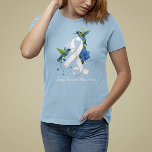 Pretty White Ribbon Bird Lung Cancer Awareness T Shirt For Women TS09 Light Blue Printyourwear